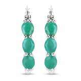 1.69 Carat Genuine Emerald and White Diamond .925 Sterling Silver Earrings