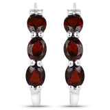 2.71 ct Genuine Garnet and White Diamond .925 Sterling Silver Earrings