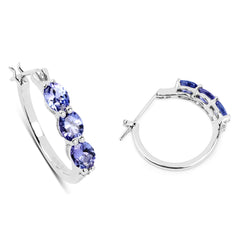 1.99 ct. Genuine Tanzanite and White Diamond .925 Sterling Silver Earrings