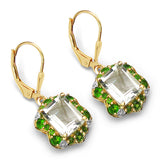 14K Yellow Gold Plate 5.60 Carat Genuine Amethyst Chrome Diopside & White Topaz .925 Silver Earring
