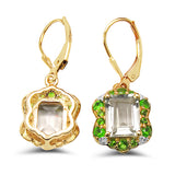 14K Yellow Gold Plate 5.60 Carat Genuine Amethyst Chrome Diopside & White Topaz .925 Silver Earring