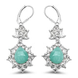 12.62 Carat Genuine Emerald & White Topaz .925 Sterling Silver Earrings
