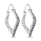 0.48 Carat Genuine White Diamond and Blue Diamond .925 Sterling Silver Earrings
