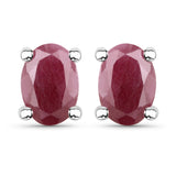 1.60 Carat Genuine Ruby .925 Sterling Silver Earrings