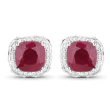 6.12 Carat Dyed Ruby, Ruby and White Topaz .925 Sterling Silver Earrings