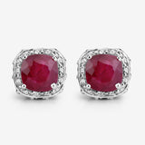 6.12 Carat Dyed Ruby, Ruby and White Topaz .925 Sterling Silver Earrings