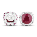 6.12 Carat Dyed Ruby, Ruby and White Topaz .925 Sterling Silver Earrings