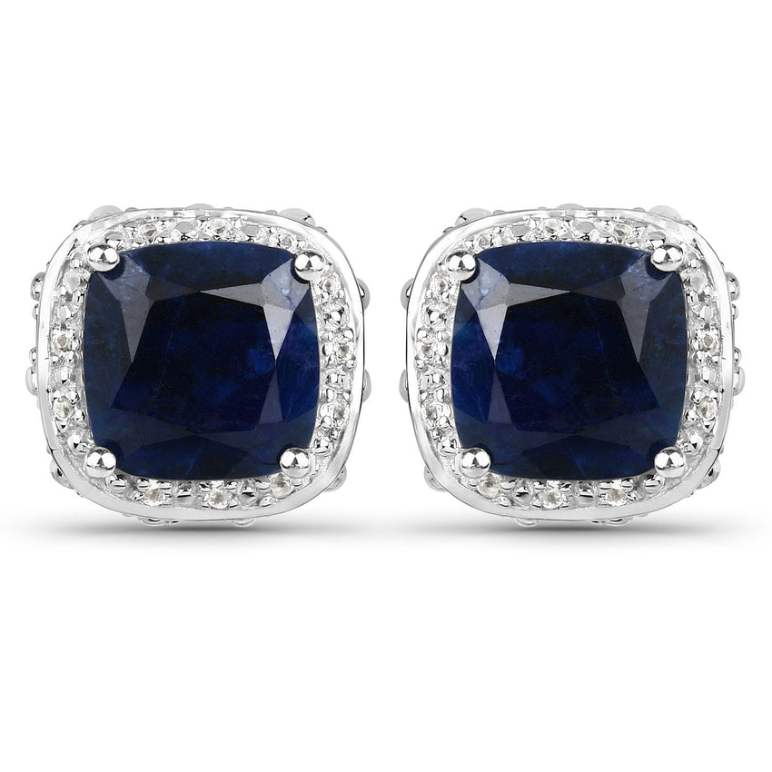 6.52 Carat Dyed Sapphire, Blue Sapphire and White Topaz .925 Sterling Silver Earrings