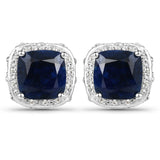 6.52 Carat Dyed Sapphire, Blue Sapphire and White Topaz .925 Sterling Silver Earrings