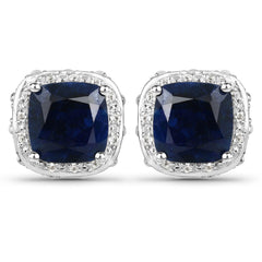 6.52 Carat Dyed Sapphire, Blue Sapphire and White Topaz .925 Sterling Silver Earrings