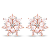 18K Rose Gold Plated 4.03 Carat Genuine Morganite and White Topaz .925 Sterling Silver Earrings
