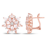 18K Rose Gold Plated 4.03 Carat Genuine Morganite and White Topaz .925 Sterling Silver Earrings