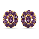 18K Yellow Gold Plated 3.84 Carat Genuine Amethyst .925 Sterling Silver Earrings