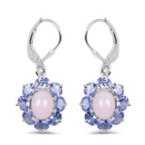 4.92 Carat Genuine Pink Opal & Tanzanite .925 Sterling Silver Earrings