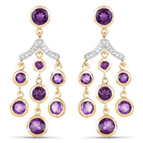 14K Yellow Gold Plated 6.95 Carat Genuine Amethyst and White Topaz .925 Sterling Silver Earrings