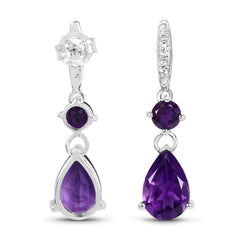 5.96 Carat Genuine Amethyst and White Topaz .925 Sterling Silver Earrings
