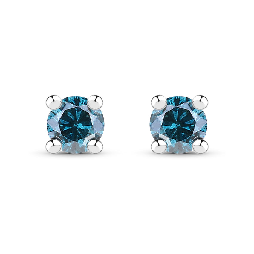 0.18 ct Genuine Blue Diamond .925 Sterling Silver Earrings