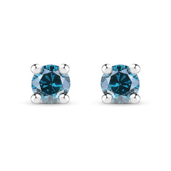 0.18 ct Genuine Blue Diamond .925 Sterling Silver Earrings