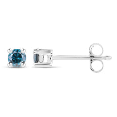 0.18 ct Genuine Blue Diamond .925 Sterling Silver Earrings