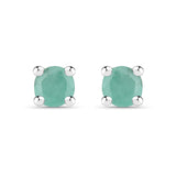 14K White Gold Plated 0.16 Carat Genuine Emerald .925 Sterling Silver Earrings