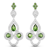 2.28 Carat Genuine Chrome Diopside and White Topaz .925 Sterling Silver Earrings