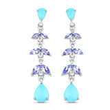 4.72 Carat Genuine Turquoise, Tanzanite & White Topaz .925 Sterling Silver Earrings