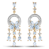 14K Yellow Gold Plated 3.89 Carat Genuine Blue Topaz & White Topaz .925 Sterling Silver Earrings