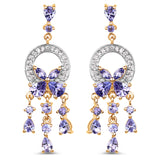 14K Yellow Gold Plated 3.22 Carat Genuine Tanzanite and White Topaz .925 Sterling Silver Earrings