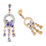 14K Yellow Gold Plated 3.22 Carat Genuine Tanzanite and White Topaz .925 Sterling Silver Earrings