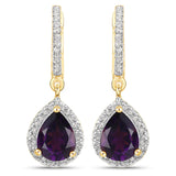 18K Yellow Gold Plated 2.29 Carat Genuine Amethyst and White Topaz .925 Sterling Silver Earrings