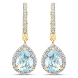 18K Yellow Gold Plated 2.59 Carat Genuine Blue Topaz and White Topaz .925 Sterling Silver Earrings