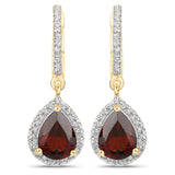 18K Yellow Gold Plated 2.89 Carat Genuine Garnet and White Topaz .925 Sterling Silver Earrings