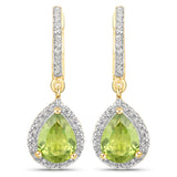 18K Yellow Gold Plated 2.09 Carat Genuine Peridot and White Topaz .925 Sterling Silver Earrings