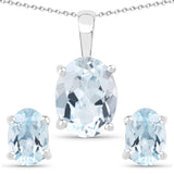 6.00 Carat Genuine Blue Topaz .925 Sterling Silver Jewelry Set (Earrings, and Pendant w/ Chain)