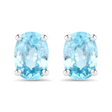 2.40 Carat Genuine Blue Zircon .925 Sterling Silver Earrings