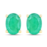 1.30 Carat Genuine Emerald 14K Yellow Gold Earrings