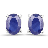 5.30 Carat Emerald, Glass Filled Ruby and Glass Filled Sapphire .925 Sterling Silver Earrings