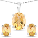 5.10 Carat Genuine Citrine .925 Sterling Silver Jewelry Set (Earrings, and Pendant w/ Chain)