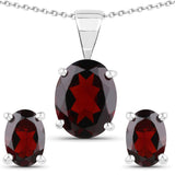 3.70 Carat Genuine Garnet .925 Sterling Silver Jewelry Set (Earrings, and Pendant w/ Chain)