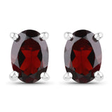 3.70 Carat Genuine Garnet .925 Sterling Silver Jewelry Set (Earrings, and Pendant w/ Chain)