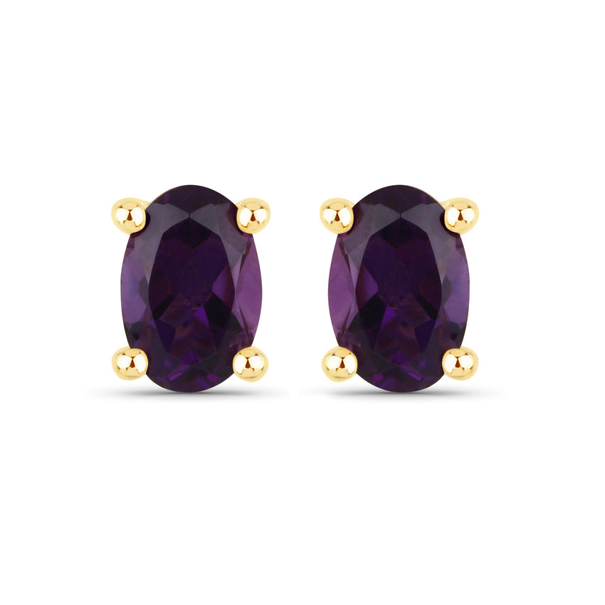 18K Yellow Gold Plated 0.84 Carat Genuine Amethyst .925 Sterling Silver Earrings