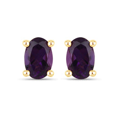 18K Yellow Gold Plated 0.84 Carat Genuine Amethyst .925 Sterling Silver Earrings