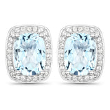 3.23 Carat Genuine Blue Topaz and White Topaz .925 Sterling Silver Earrings