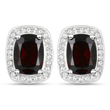 3.71 Carat Genuine Garnet and White Topaz .925 Sterling Silver Earrings