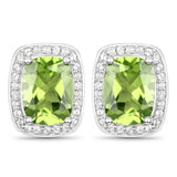 3.01 Carat Genuine Peridot and White Topaz .925 Sterling Silver Earrings