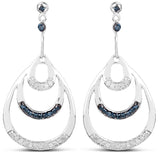 0.52 Carat Genuine White Diamond and Blue Diamond .925 Sterling Silver Earrings