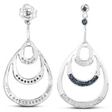 0.52 Carat Genuine White Diamond and Blue Diamond .925 Sterling Silver Earrings