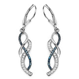 0.38 Carat Genuine Blue Diamond & White Diamond .925 Sterling Silver Earrings