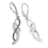 0.38 Carat Genuine Blue Diamond & White Diamond .925 Sterling Silver Earrings