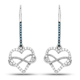 0.36 Carat Genuine White Diamond and Blue Diamond .925 Sterling Silver Earrings